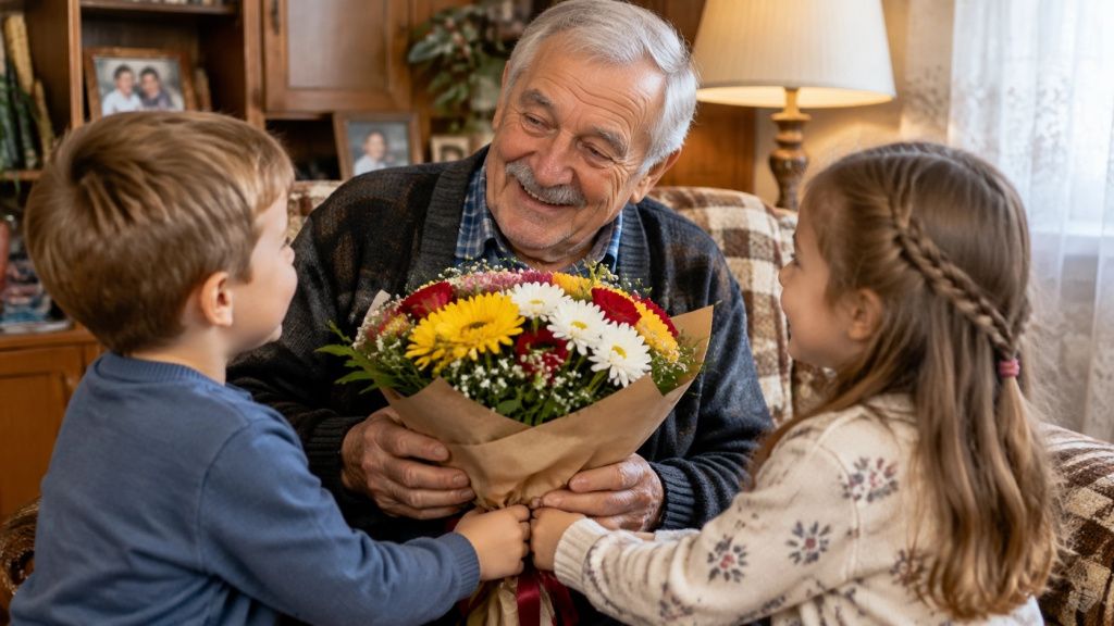 Букеты для дедушки: сдержанность и уважение Как выбрать идеальный букет для представителей старшего поколения, какие цветы уместны, а какие лучше избегать