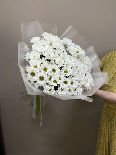 Букет из 15 кустовых хризантем в упаковке