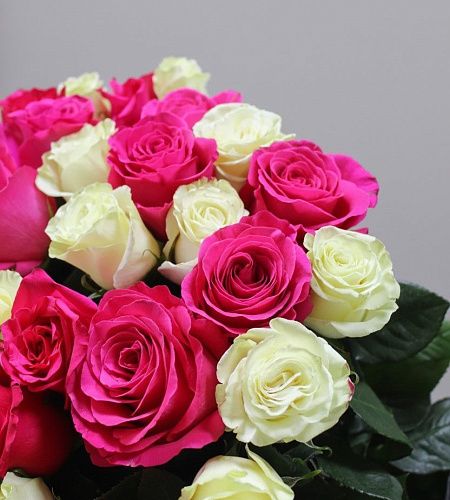 Букет из 51 розы (белые и ярко-розовые, Эквадор, 80-90 см) - купить с доставкой недорого в интернет-магазине Цветторг