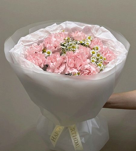 Букет-комплимент с гвоздиками и ромашками №48 - купить с доставкой недорого в интернет-магазине Цветторг